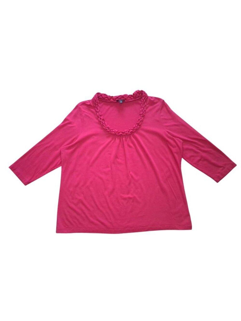Talbots Womens Petite 2XP Pink 3/4 Sleeve Knit Top Braided Scoop Neckline